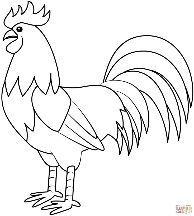 a black and white drawing of a rooster