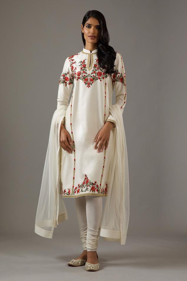 Ivory straight kurta with floral pattern hand embroidery. Comes with churidar and dupatta.
Components: 3
Pattern: Hand Embroidered
Type Of Work: Floral
Neckline: Mandarin
Sleeve Type: Straight Long
Fabric: Chanderi Silk, Cotton, Lining: Cotton
Color: Ivory
Other Details: 
Front potli buttoned collar
Attached lining
Occasion: Puja - Aza Fashions Embroidered Georgette Sherwani With Traditional Drape, Semi-stitched Cream Kurta With Zari Work, Embroidered Georgette Churidar For Reception, Designer White Churidar With Floral Embroidery, White Churidar With Floral Embroidery For Designer Wear, White Churidar With Floral Embroidery For Designer Occasions, White Floral Embroidered Churidar For Designer Wear, White Silk Lawn Suit With Floral Embroidery, Embroidered Unstitched Suit For Reception With Straight Kurta