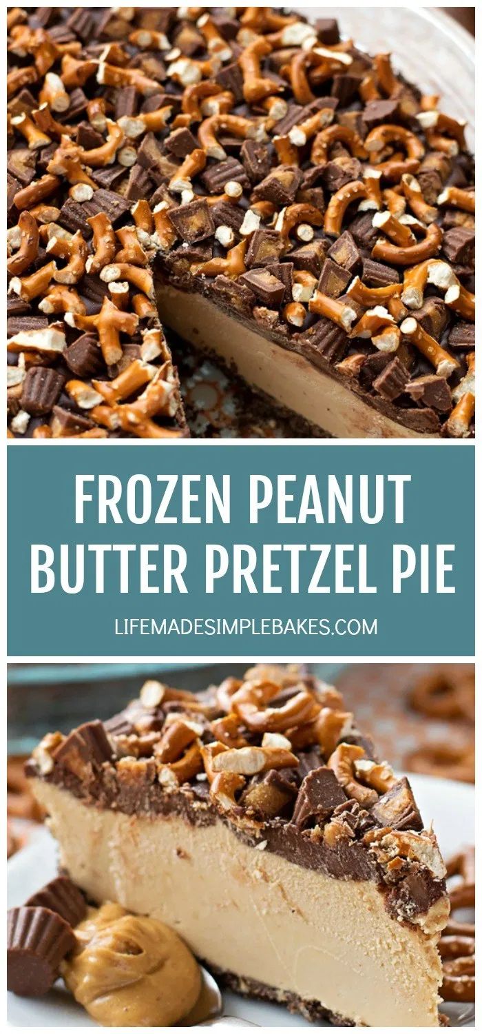 a piece of frozen peanut butter pretzel pie on a plate