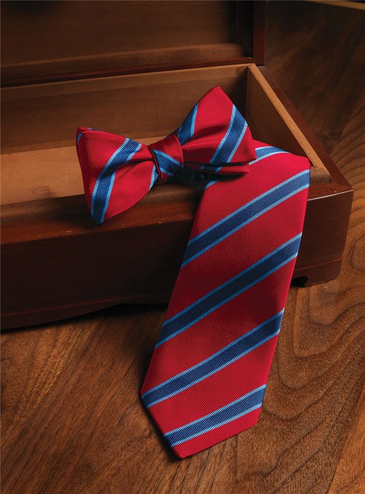 Silk Striped Tie in Fire - The Ben Silver Collection Dapper Red Tie For Semi-formal Occasions, Dapper Semi-formal Red Tie, Classic Ribbon Ties For Formal Occasions, Blue Formal Tie With Ribbon Detail, Formal Blue Tie With Ribbon Detail, Ben Silver, Art Of Manliness, Silver Collection, Elegant Drapes