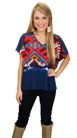 Artifacts Top Chic Multicolor Cotton Tops, Chic Dark Wash Cotton Tops, Summer Trendy Dark Wash Blouse, Fun Blue Top For Fall, Trendy Dark Wash Summer Blouse, Fun Blue Tops For Fall, Trendy Dark Wash Blouse For Summer, Fun Cotton V-neck Top, Dark Wash Short Sleeve Top For Fall