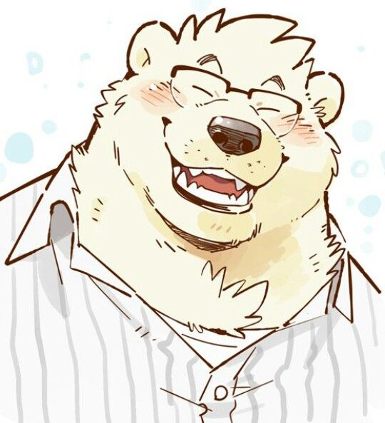 a drawing of a polar bear wearing a shirt and smiling with bubbles around his neck