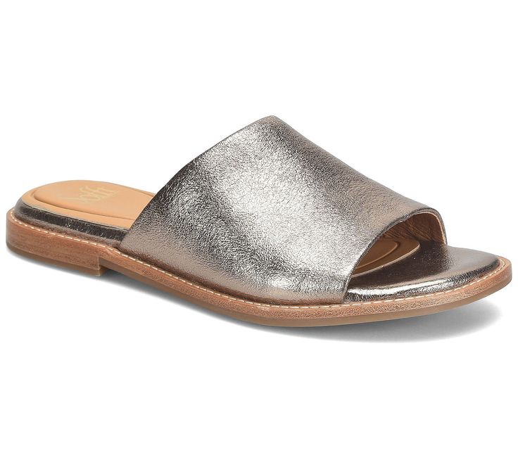 Cool, casual, and comfortable, these sandals exude easygoing vibes and offer slip-on ease. From Sofft. Modern Slip-on Summer Flats, Spring Slip-on Mules With Ortholite Insole, Modern Slip-on Flats For Summer, Modern Summer Slip-on Flats, Spring Ortholite Insole Slip-on Mules, Summer Slip-on Mules With Ortholite Insole, Summer Ortholite Slip-on Mules, Comfortable Summer Slippers With Ortholite Insole, Modern Cushioned Slippers For Spring