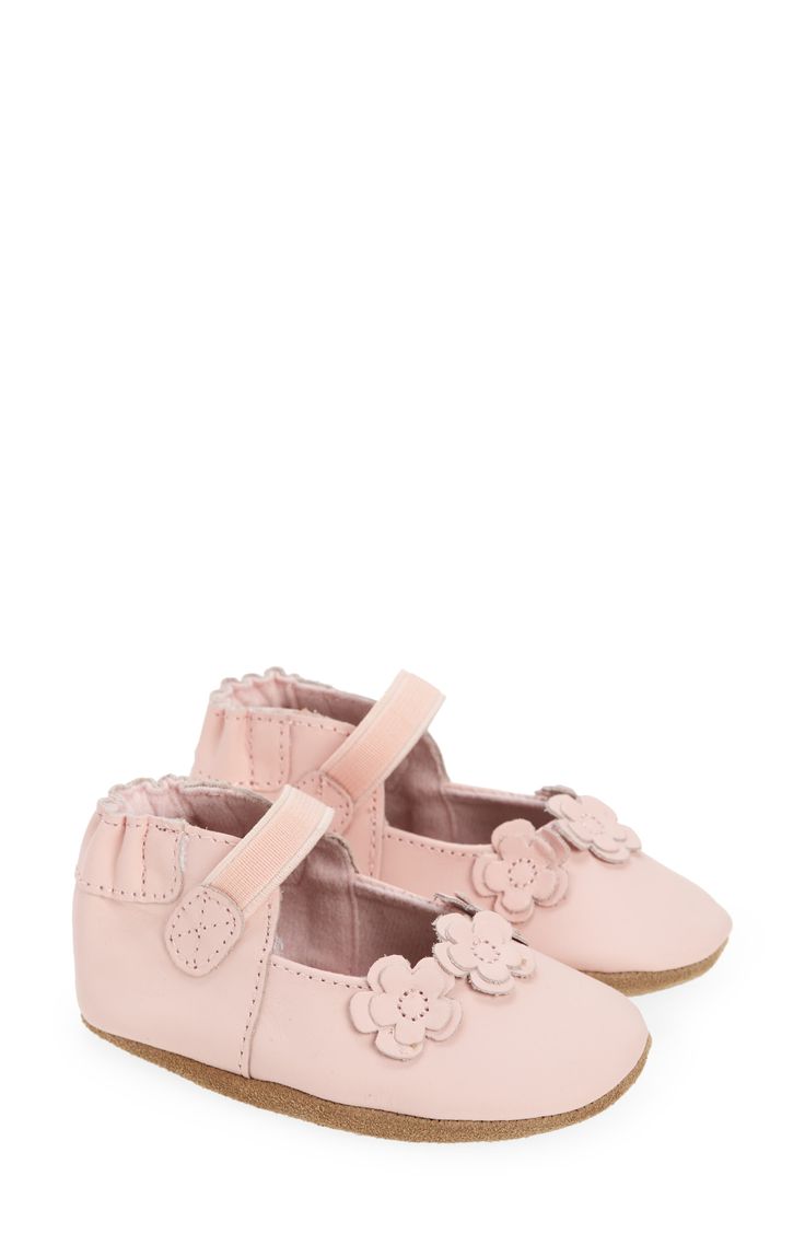 Die-cut flowers dance along the top of mary jane–style crib shoes made from smooth leather. Leather upper, lining and sole Imported Cute Pink Mary Janes For Spring, Pink Closed Toe Mary Janes For Spring, Spring Pink Closed Toe Mary Janes, Pink Booties For Playtime In Spring, Spring Mary Janes With Soft Sole And Round Toe, Cute Spring Mary Janes With Closed Toe, Soft Sole Mary Janes, Soft Sole Closed Toe Mary Janes, Cute Closed Toe Spring Booties