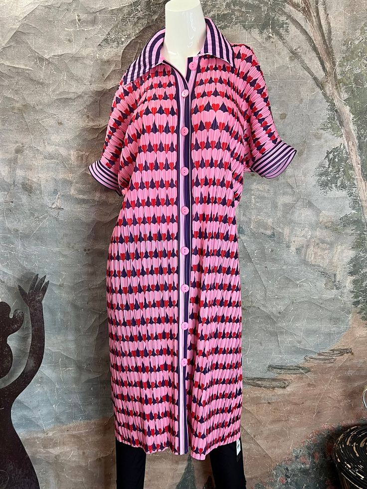 Vanite Couture Dress item # 88024 Pink/Red MultiMADE IN HONGKONG ONE SIZE FITS THE MOST Permanent pleated Color: Pink/Red Red V-neck Kaftan With Vibrant Print, Shreveport Louisiana, Dress Item, Red Sign, Couture Dress, Personal Shopping, Couture Dresses, Pleated Dress, Pink Red