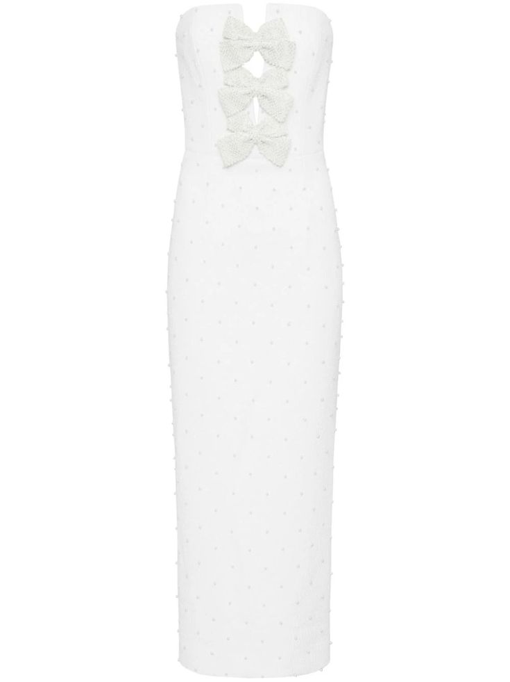 Rebecca Vallance Ophelia bow-detail Midi Dress - Farfetch White Party Midi Dress With Bow, White Bow Midi Dress For Party, White Midi Dress With Bow For Party, White Evening Midi Dress With Bow, White Midi Dress With Bow For Evening, Formal White Midi Dress With Bow, Formal White Embellished Midi Dress, Sleeveless White Midi Dress With Bow, Rebecca Vallance