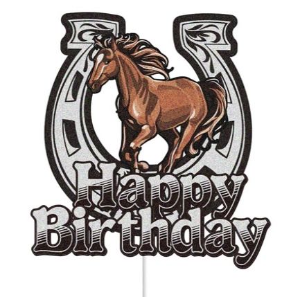 a birthday cake topper with a horse on it