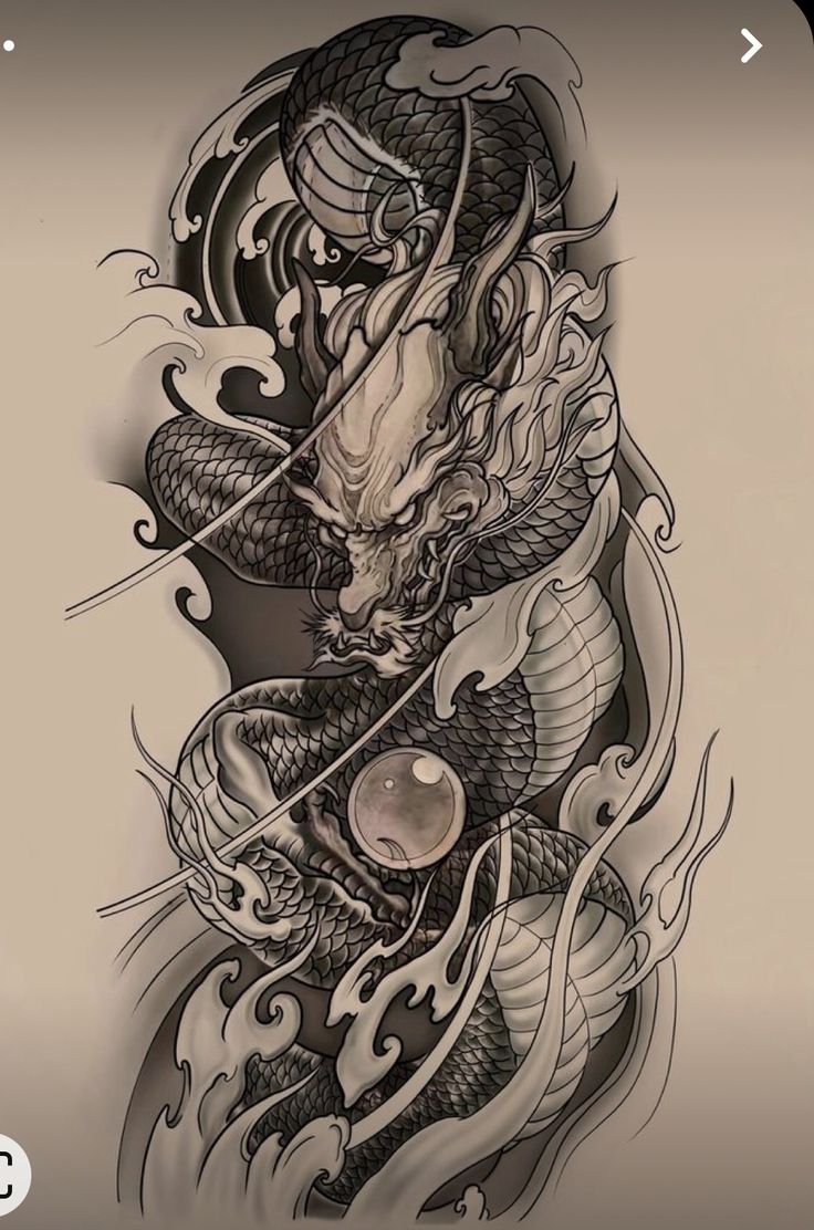 a dragon tattoo design on the back of a woman's arm, with an arrow in