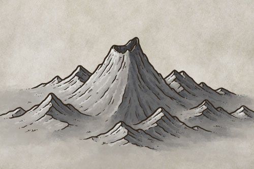 a drawing of a mountain with snow on it