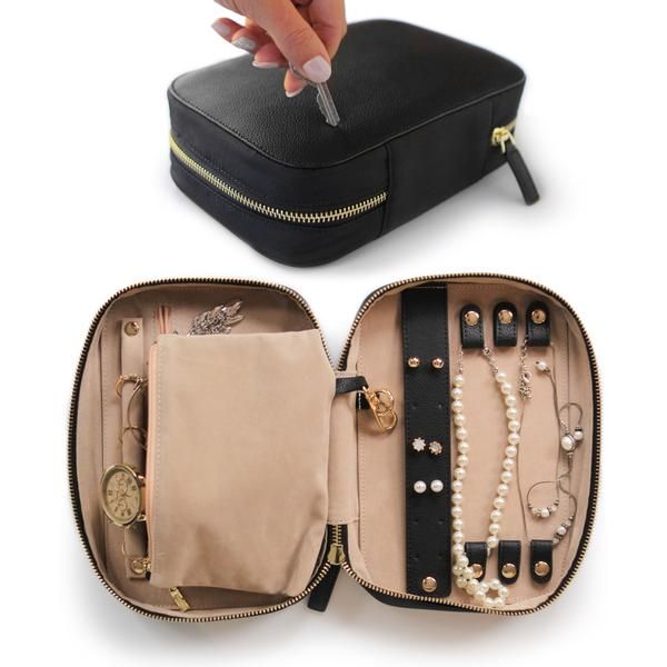 Large Travel Jewelry Organizer with Full-Grain Scratch-Proof Leather – Case Elegance - give the gift of Elegance Wallet Organizer, Three Necklaces, Leather Making, Travel Jewelry Organizer, Jewelry Travel, Black Travel, Travel Jewelry Case, Large Jewelry, Wallet Organization