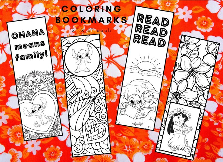 three coloring bookmarks with the words obama read family and an orange flowered background