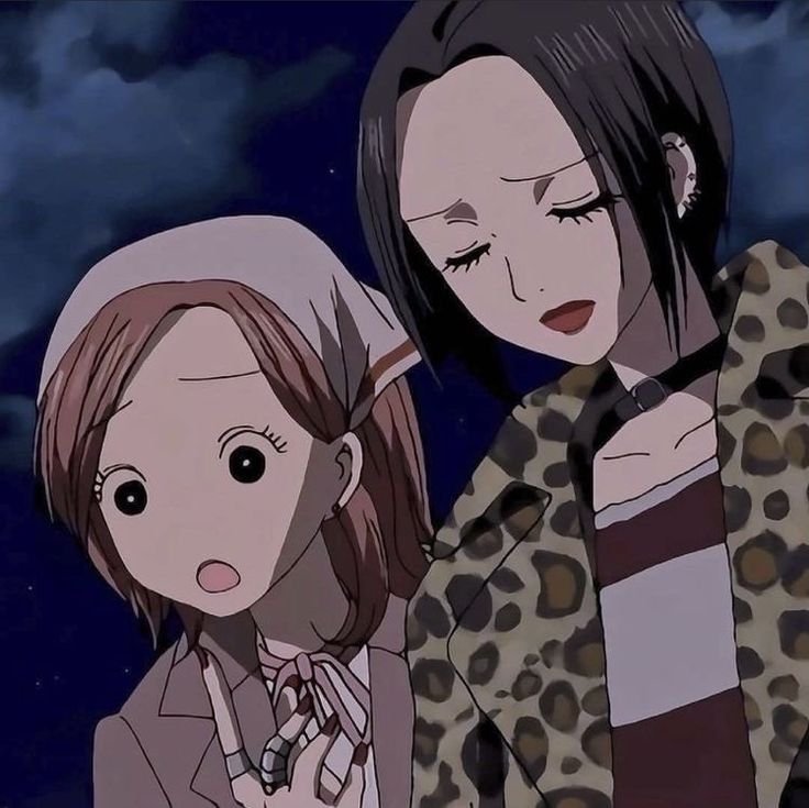 two girls standing next to each other in front of a night sky with stars and clouds