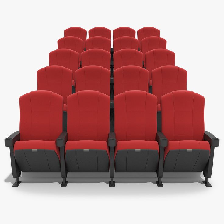 a row of red chairs sitting next to each other in front of a white background