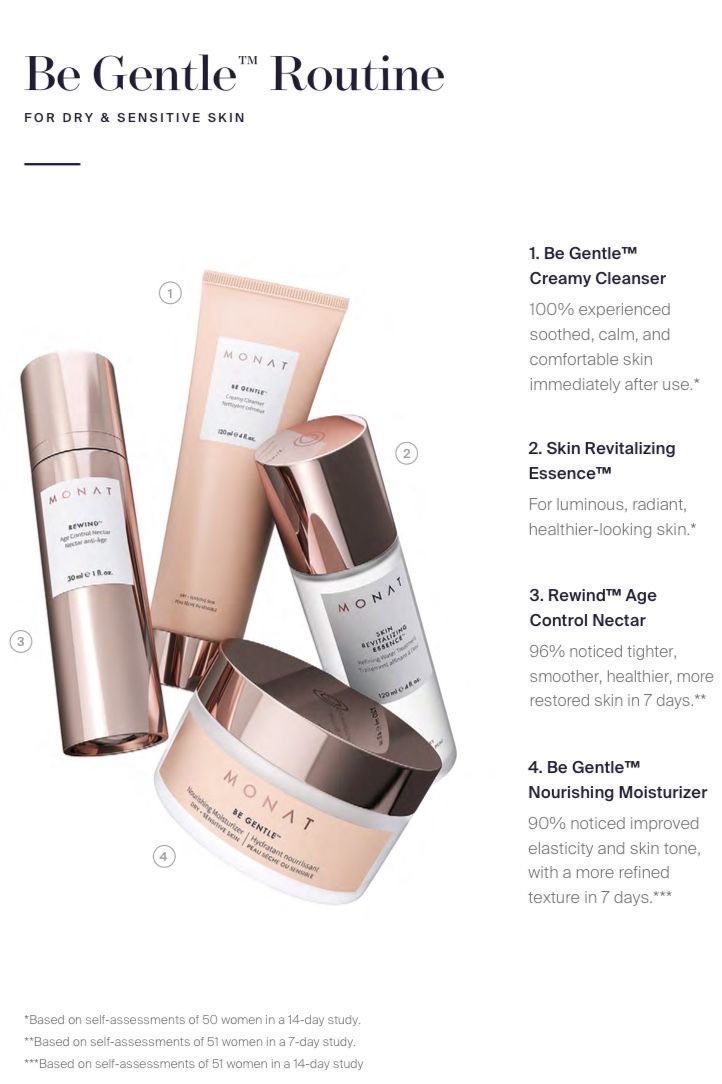 Monat Skin Care, Monet Hair Products, Skin System, Skin Care Routine For Teens, Monat Hair, Relax Spa, Dry Sensitive Skin, Be Gentle, Spa Kit