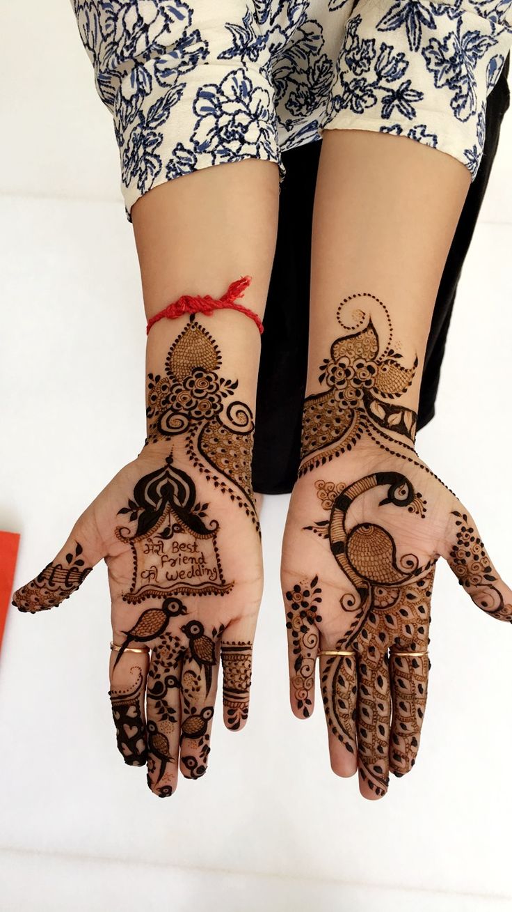 two hands with henna designs on them