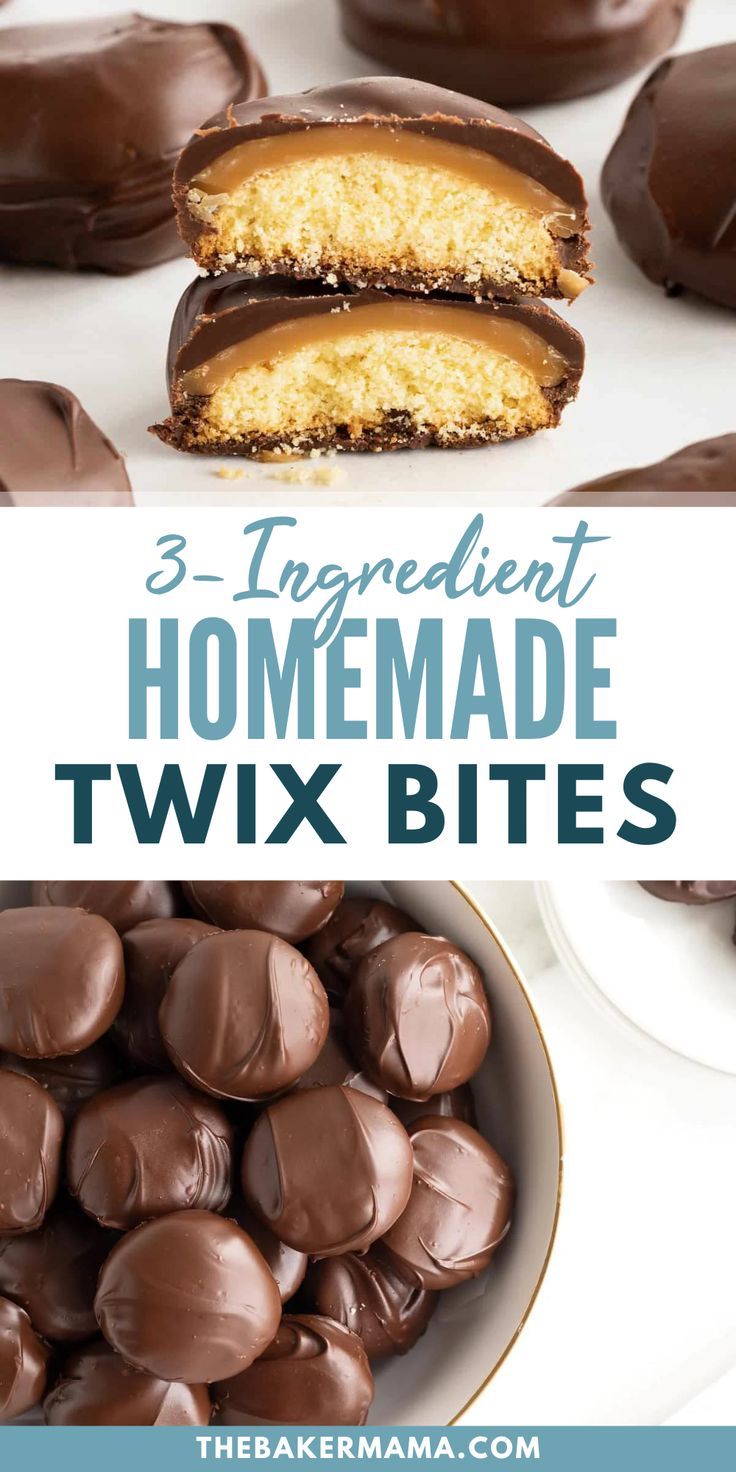 three ingredient homemade twix bites with text overlay