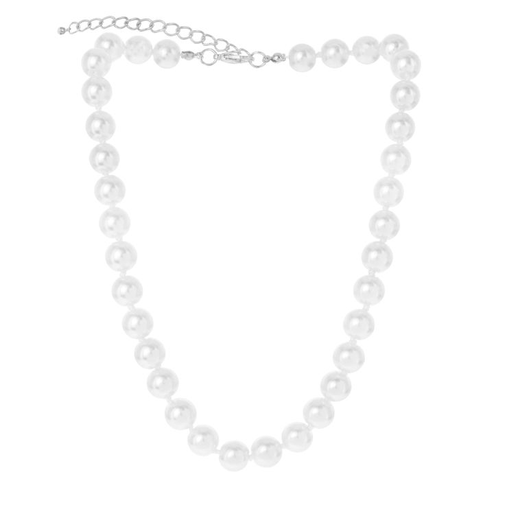 Description This simple pearl necklace adds just the right touch of elegance and class to any outfit and might be a runner-up for your everyday jewelry collection. Bring the feel of exquisite refinement while having the confidence and temperament while attending weddings, proms, and other special occasions. Size • One size fits most. • Necklace Length: 16 in. (40.6 cm)• Pearl Thickness: 10 mm Quality The glass simulated white color pearls are held together by a knotted thread and feels lightweig Elegant Pearl White Choker Necklace, Luxury Pearl White Choker Pearl Necklace, Luxury Elegant Pearl White Choker, White Pearl Pendant Choker, White Metal Pearl Choker Necklace, Simple Pearl Necklace, Simple Pearl, Pearl Choker Necklace, Pearl Choker