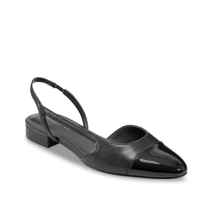 Marc Fisher-Dela Flat Elevate a professional ensemble with the leather Dela flat from Marc Fisher. The daring slingback strap and cutout design catches the eye and rounds out your look. Classic Black Slingback Sandals For Office, Classic Slingback Sandals For Work, Modern Black Slingback Sandals For Office, Black Slingback Pumps For Office, Sleek Slingback Sandals For Work, Sleek Slingback Sandals For Workwear, Sleek Leather Slingback Sandals For Office, Black Slingback Pumps For Work, Black Leather Slingback Sandals For Office