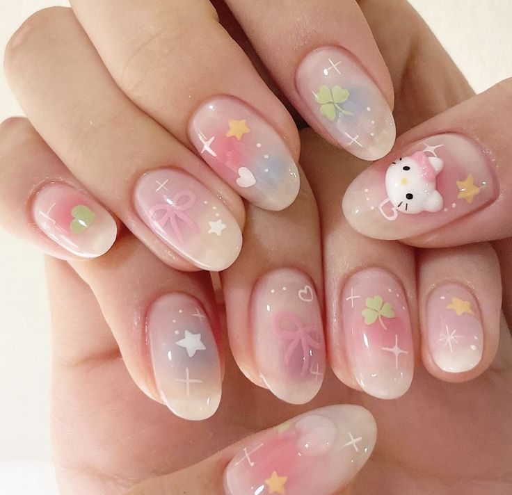 Nail Vibes, Kawaii Nail Art, Kitty Nails, Fake Nails Designs, Hello Nails, Blush Nails, Hello Kitty Nails, Pretty Gel Nails, Really Cute Nails