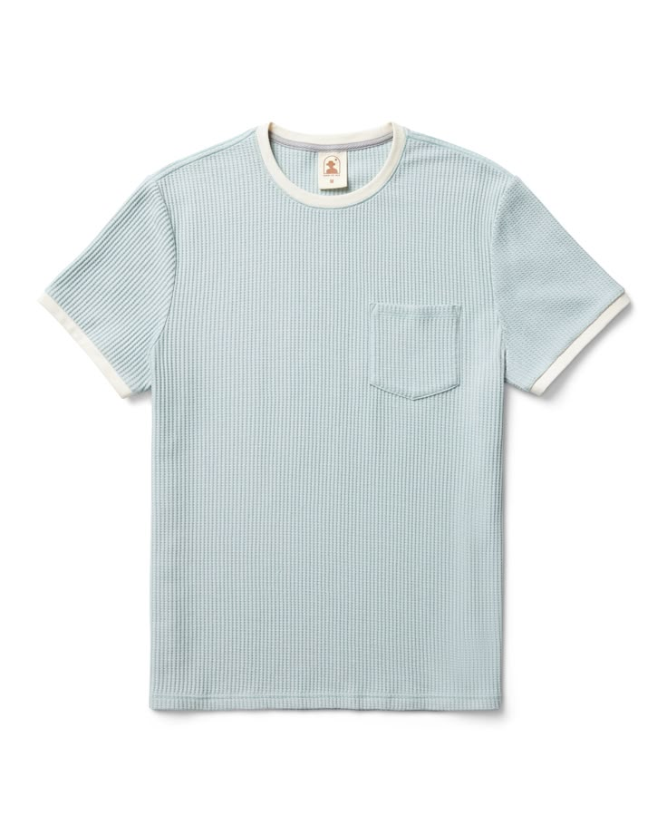 Derived from a modest crew neck outline, with front chest pocket, the impeccably relaxed Cannes Tee ascends to a height of its own thanks to its contrast collar and cuffs. This medium weight and breathable waffle knit textile features a soft, airy handle, making for a cool and comfortable trip through warmer climates. Waffel Shirt, Neck Outline, Waffle Shirt, Corduroy Shorts, Contrast Collar, Men Fashion Casual Outfits, Knit Tees, Collar And Cuff, Waffle Knit