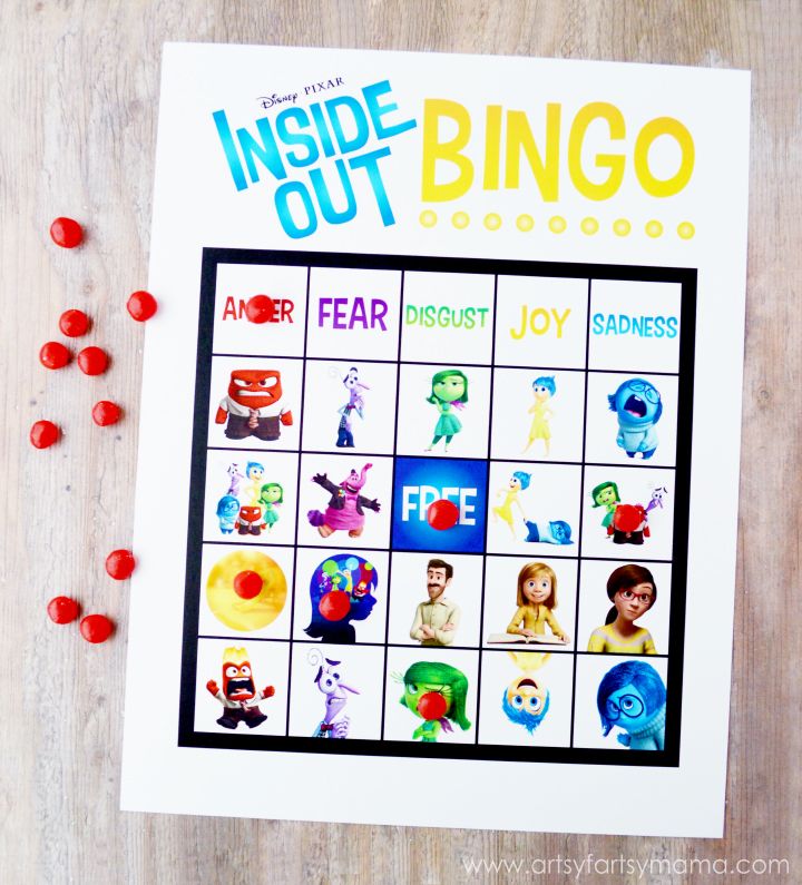 the inside out bingo game is next to some candy