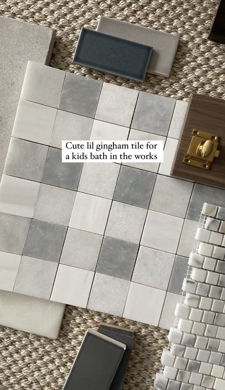 an overhead view of a tile floor with the words cuts tiling rules for a kid's bath in the works