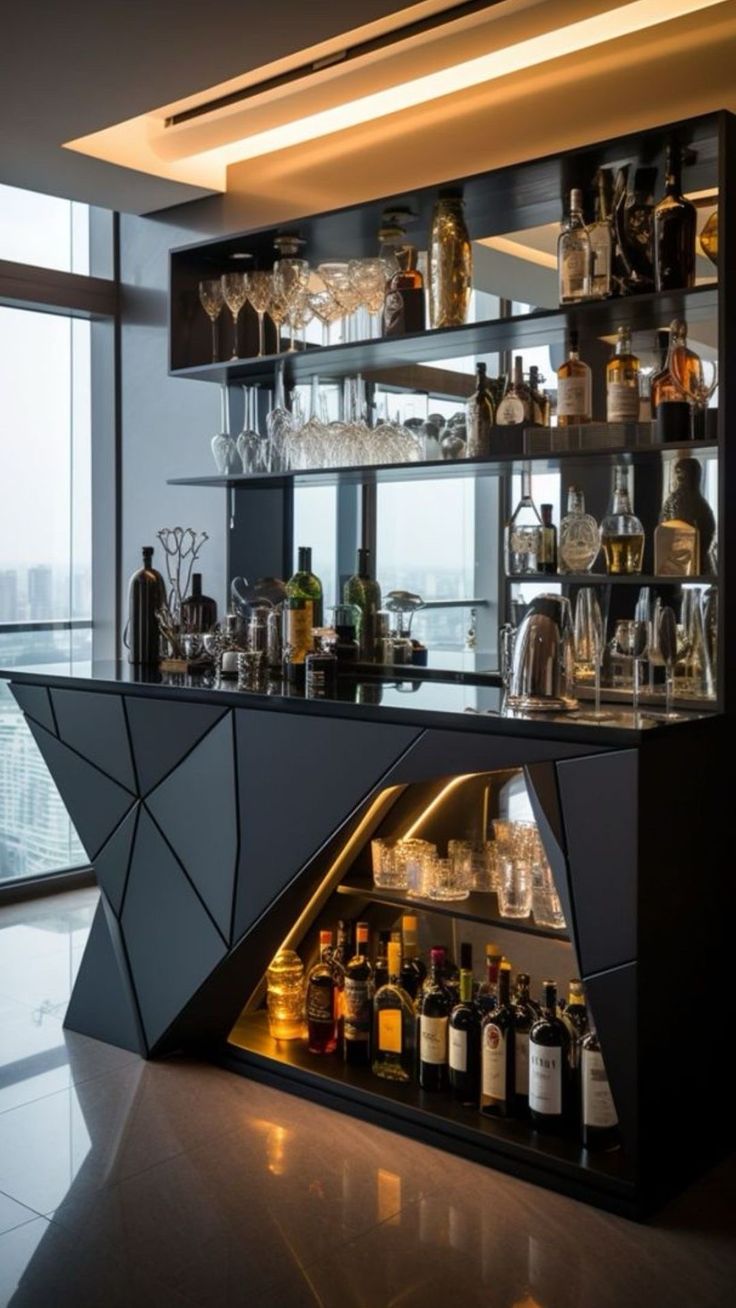 a very nice looking bar with lots of bottles