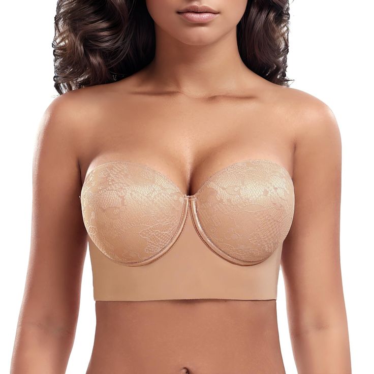 PRICES MAY VARY. Strapless bra with a longline band fits like a bustier top, it's an ideal design to wear exposed under a jacket or sheer shirt. It's suitable for big bust ladies with a cushioned underwire for moderate support without digging, thin cups with enough room to hug your bust. Seamless side band combined with well-made lace cups gives you a comfy fit while it still looks more delicate. Non-slip gripper fabric inside the band prevents sliding. Full back coverage with multiple hooks and Plus Size Corset Top, Plus Size Corset Tops, Strapless Bras, Plus Size Corset, Strapless Bustier, Band Fits, Big Bust, Sheer Shirt, Lounge Lingerie