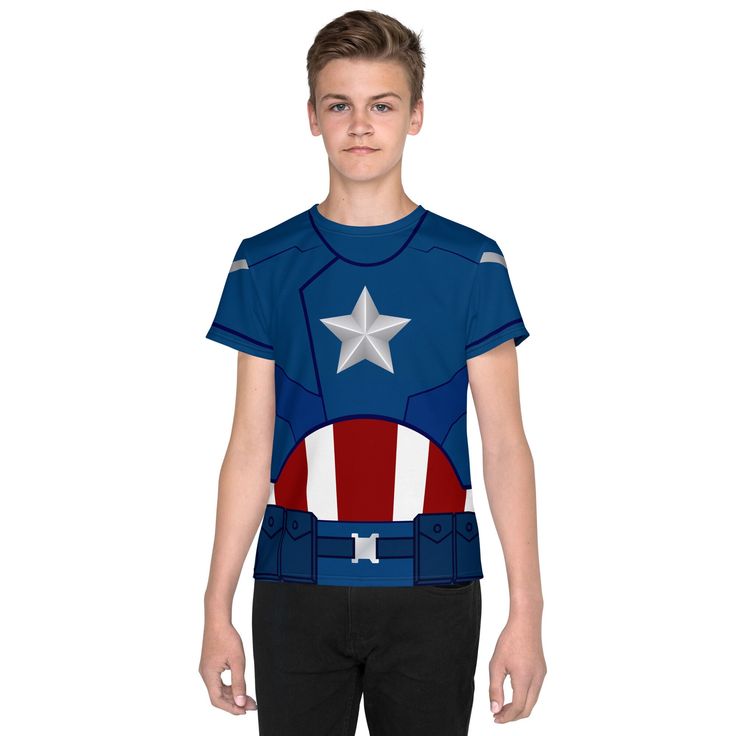 Get a t-shirt that your teen will love! This tee is a colorful statement piece that's made of a soft fabric and has an eye-catching design that won't fade. * 95% polyester, 5% elastane (fabric composition may vary by 1%) * Fabric weight: 6.19 oz/yd² (210 g/m²) * Premium knit mid-weight jersey * Four-way stretch fabric that stretches and recovers on the cross and lengthwise grains * Regular fit Multicolor Crew Neck Pop Culture T-shirt, Multicolor Pop Culture Crew Neck T-shirt, Multicolor Crew Neck T-shirt In Pop Culture Style, Multicolor Fan Merchandise Top With Front Print, Pop Culture Crew Neck T-shirt With Sublimation Print, Blue Crew Neck T-shirt With Front Print, Blue Pop Culture T-shirt With Character Print, Multicolor Pop Culture Short Sleeve T-shirt, Pop Culture Multicolor Top With Front Print