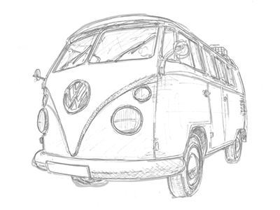 a pencil drawing of a vw bus