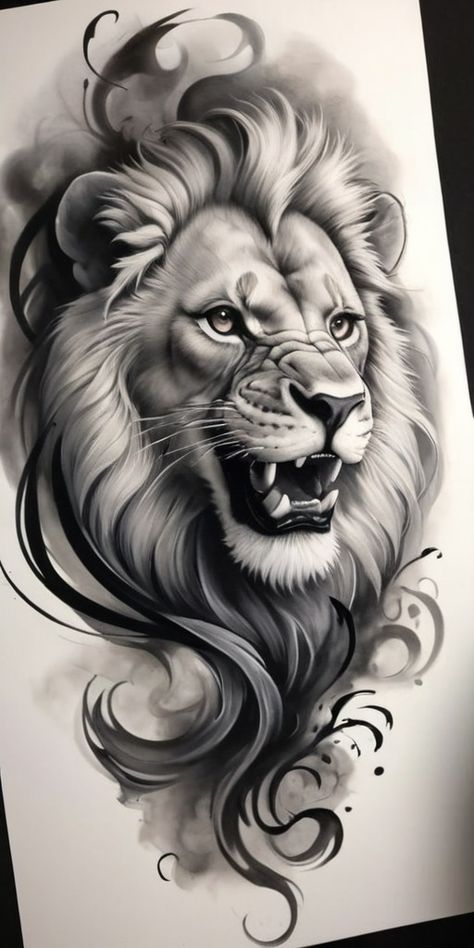 lion tattoo design Majestic Lion Tattoo, Lion Tattoo Images, Lion Art Tattoo, Big Cat Tattoo, Lion Sketch, Lion Tattoo Sleeves, Animal Tattoo Ideas, Native Tattoos, Petit Tattoo