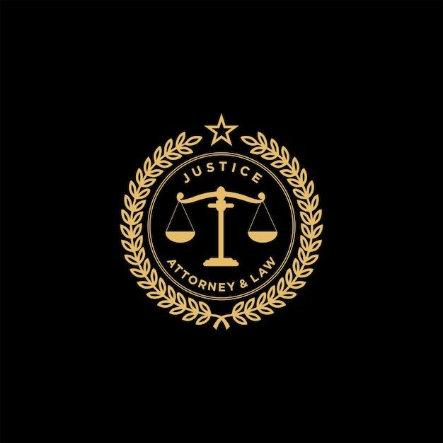 the logo for justice and money law, which is gold with a scale on it