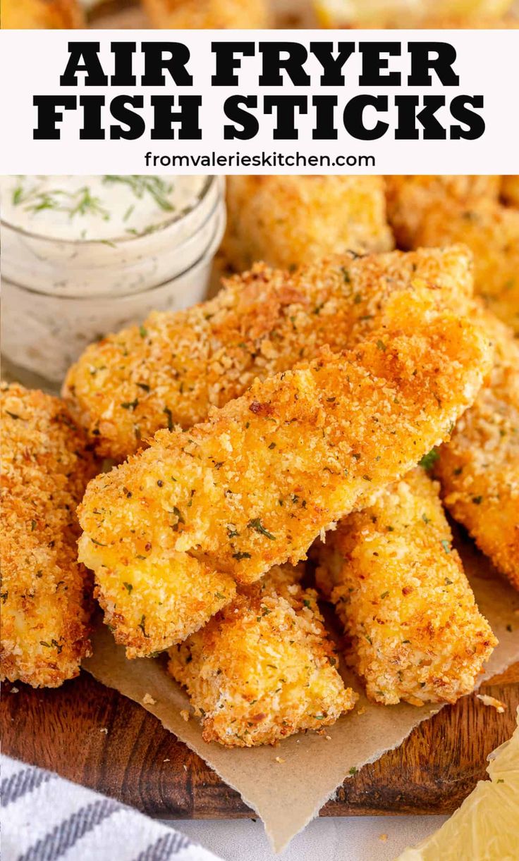 air fryer fried fish sticks on a cutting board