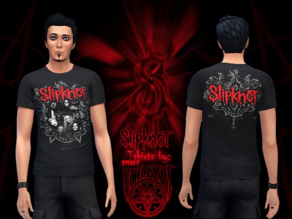 two male avatars wearing black shirts with red and white graphics on the front, side and back