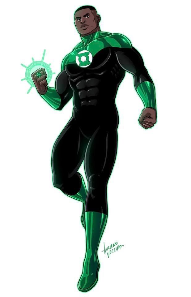 the green lantern is running with his hands on his hips