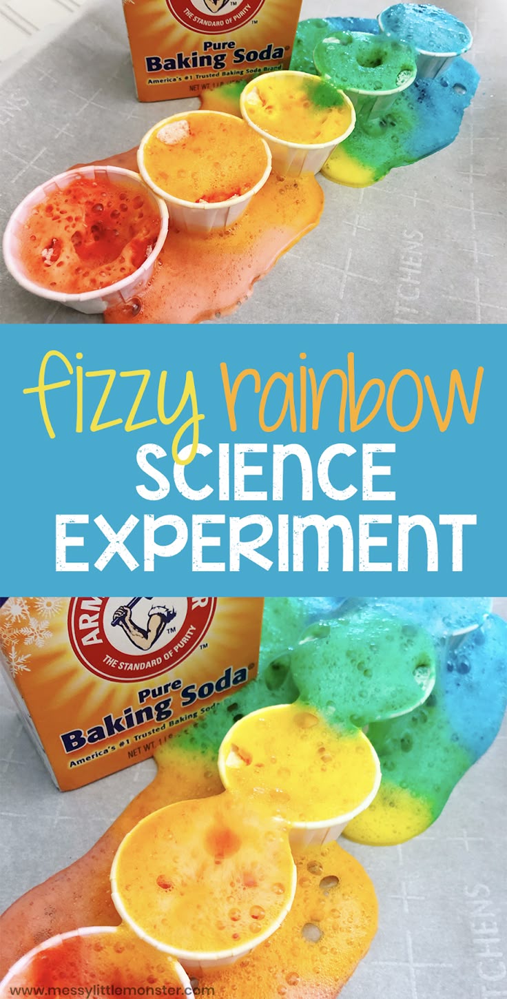 the science experiment is made with fizzy rainbow powder and baking soda it's fun for kids to make