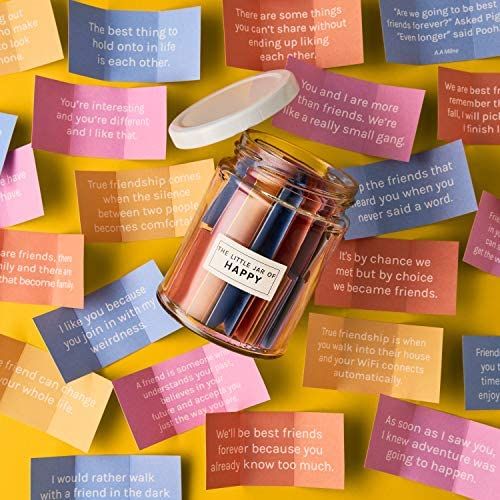 a jar filled with lots of colorful sticky notes