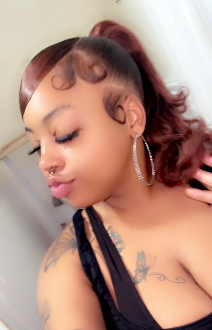 Swoop With Curly Ponytail, Swoop With Ponytail Natural Hair, Swoops Hairstyles, Barbie Ponytail With Swoop Bang, Swooped Ponytail, Pigtails With Swoop, Swoop High Ponytail, Short Barbie Ponytail, Swoop With Ponytail