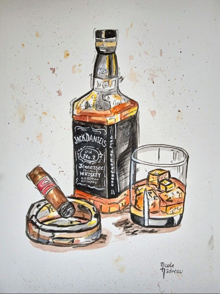 Glass Of Whiskey Drawing, Bear Bottle Art, Jack Daniels Drawing, Whiskey Drawing, Macallan Whisky, Graff Art, Bear Artwork, Bottle Drawing, Bourbon Drinks