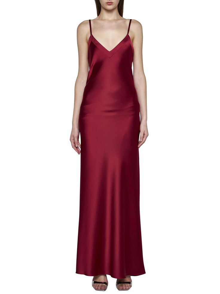 Blanca Vita Red Dress Dressy Fitted Maxi Length Slip Dress, Fitted V-neck Slip Dress For Gala, Formal Fitted Lined Slip Dress, Silk Full-length Bias Cut Dress, Full Length Silk Dress With Bias Cut, Full Length Silk Bias Cut Dress, Silk Bias Cut Full-length Dress, Casual A-line Slip Dress, Classic Satin Gala Dress