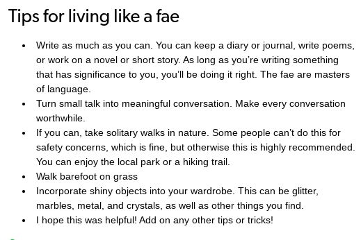 a poem with the words tips for living like a fae write as much as you can