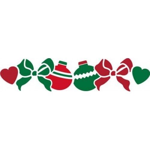 three christmas ornaments with bows and hearts on them, one is green and the other is red