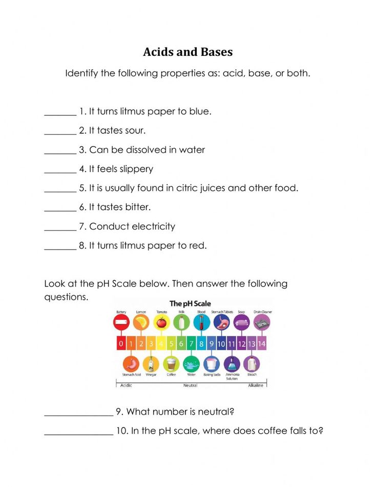 the worksheet for acids and bases is shown in this image, which includes two