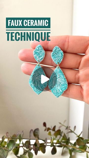 a person is holding some kind of earrings in their hand with the words faux ceramic technique on it