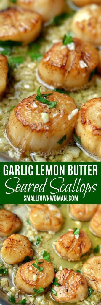 garlic lemon butter scallops in a skillet