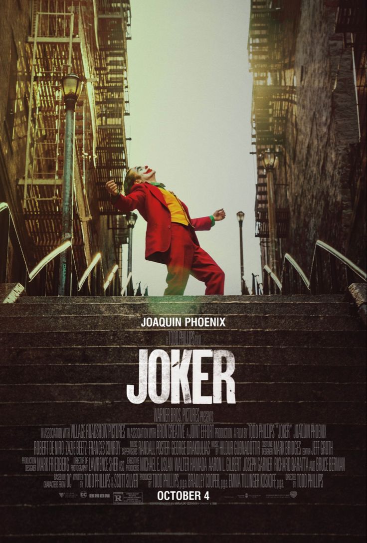 a movie poster for the film joker starring in an urban setting with staircases and stairs