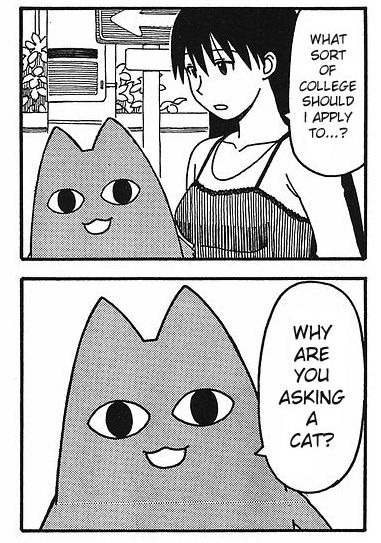 a comic strip with an image of two cats and one cat is looking at the camera