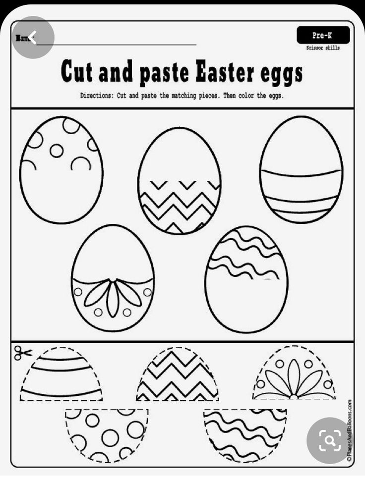 an easter egg cut and pastee worksheet for kids to color with eggs