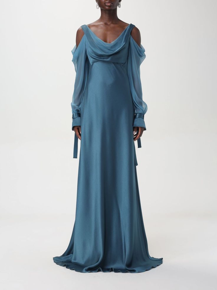 Find ALBERTA FERRETTI Dress on Editorialist. Dress ALBERTA FERRETTI Woman color Teal Lucilla Gladiator Dresses, Bridesmaid Dresses Aesthetic, Blue Dress Flowy, Water Outfit, Flowy Blue Dress, Asgardian Dress, Opera Dress, Elven Dress, Rainbow Outfit