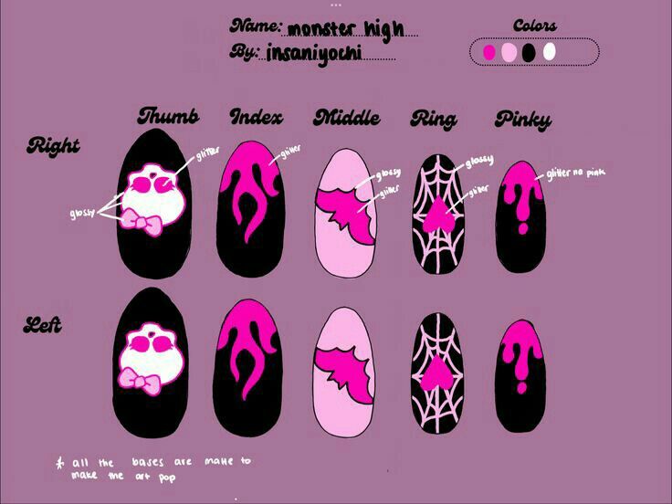 Monster High Inspired Nails, Scene Nails Emo, Monster High Nails, Fancy Nail Art, Holloween Nails, Band Nails, Fake Nails Designs, Anime Nails, Punk Nails